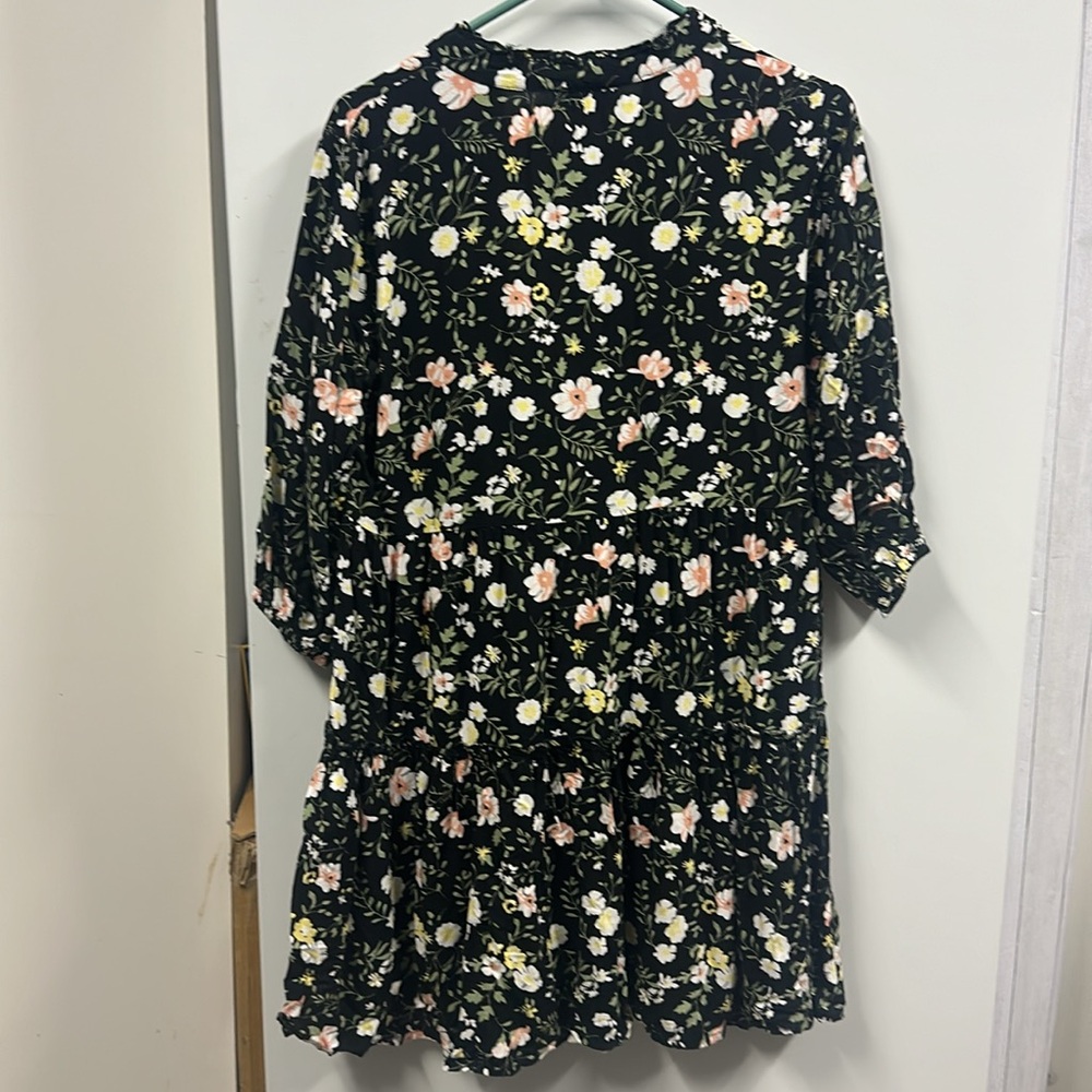 J Gee Black Floral Babydoll 3 Quarter Sleeve Half Button Up Dress Womens Small - Picture 5 of 7